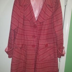 Wool plaid knee length coat (peacoat)